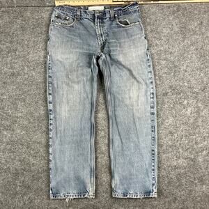 Perry‎ Ellis Jeans Mens 36x30 Light Wash Distressed Raw Hem Straight Fit Denim